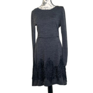 Altar'd State Charcoal Gray Knit Dress Skater Black Lace Whimsigoth Cottage Med
